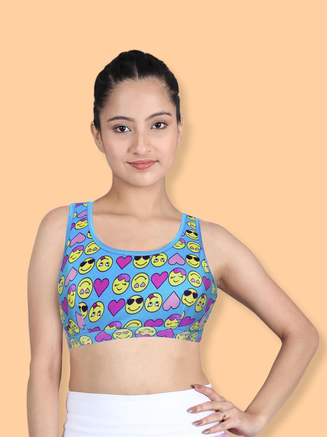 

DChica Blue Printed Non-Wired Non Padded Beginner Sports Bra DCBR6204/xxs