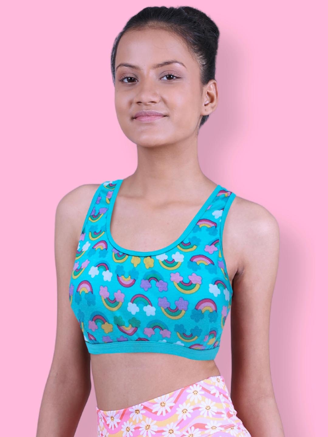 

DChica Blue Printed Non-Wired Non Padded Beginners Sports Bra DCBR6218/xxs