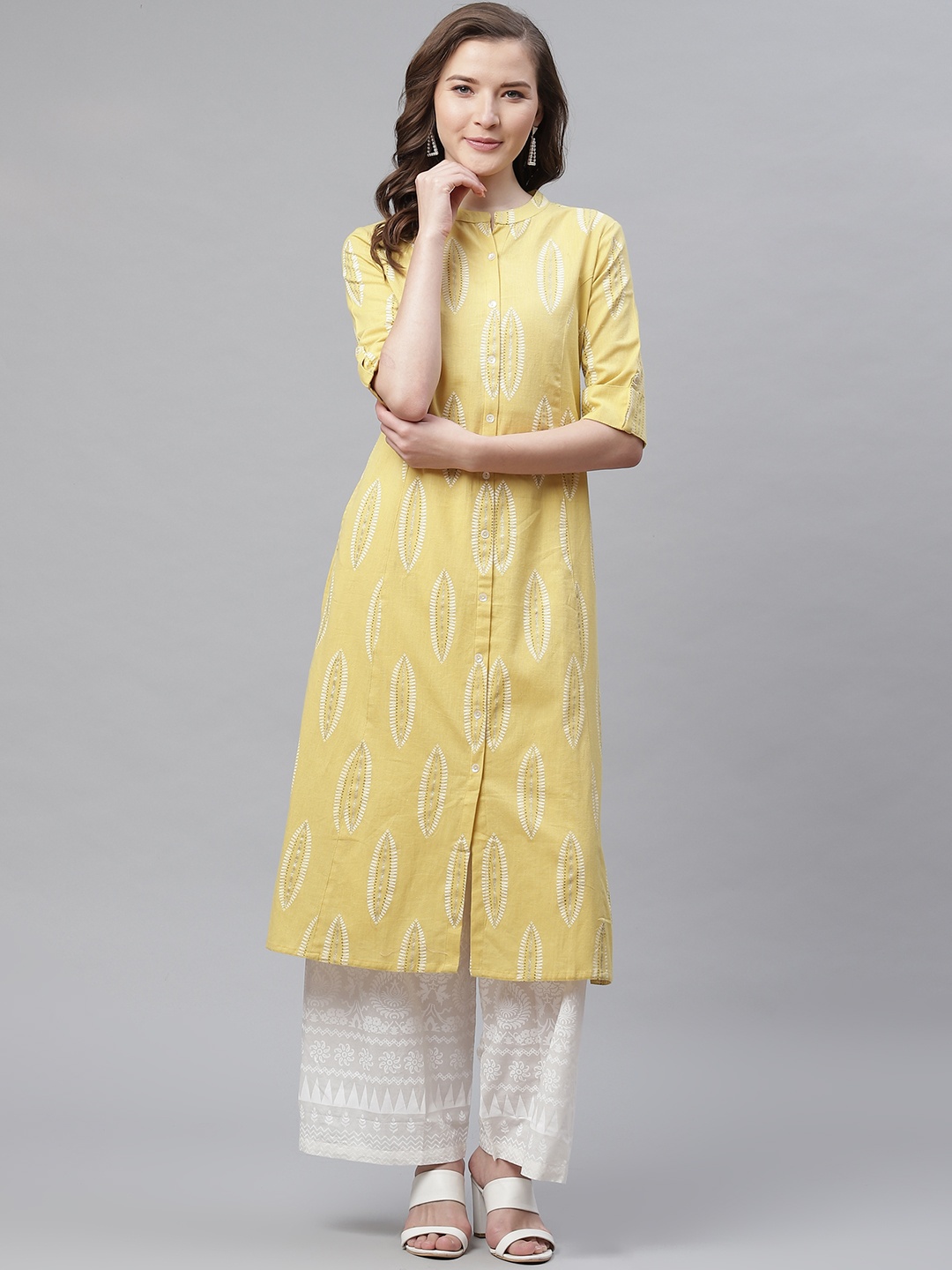 

Divena Women Yellow & White Printed A-Line Kurta