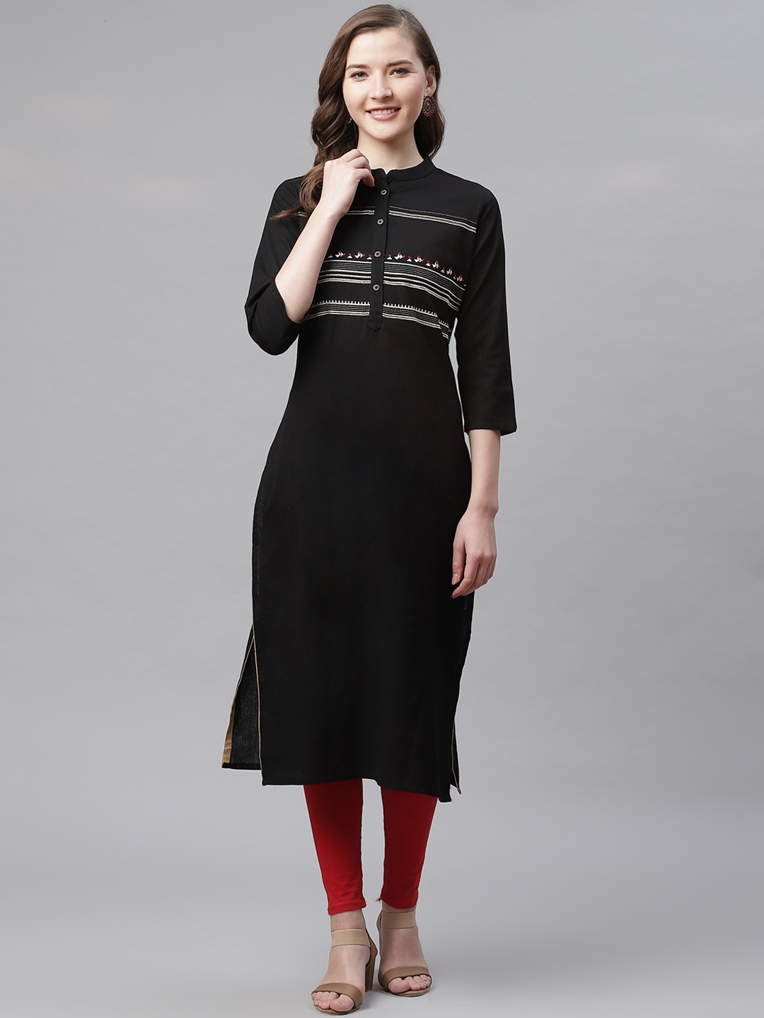 

Divena Women Black Yoke Design Straight Kurta