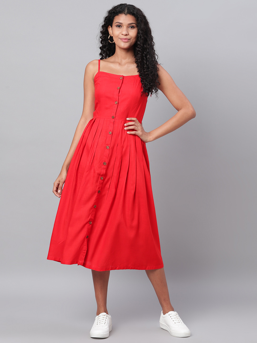 

Myshka Women Red Solid A-Line Dress