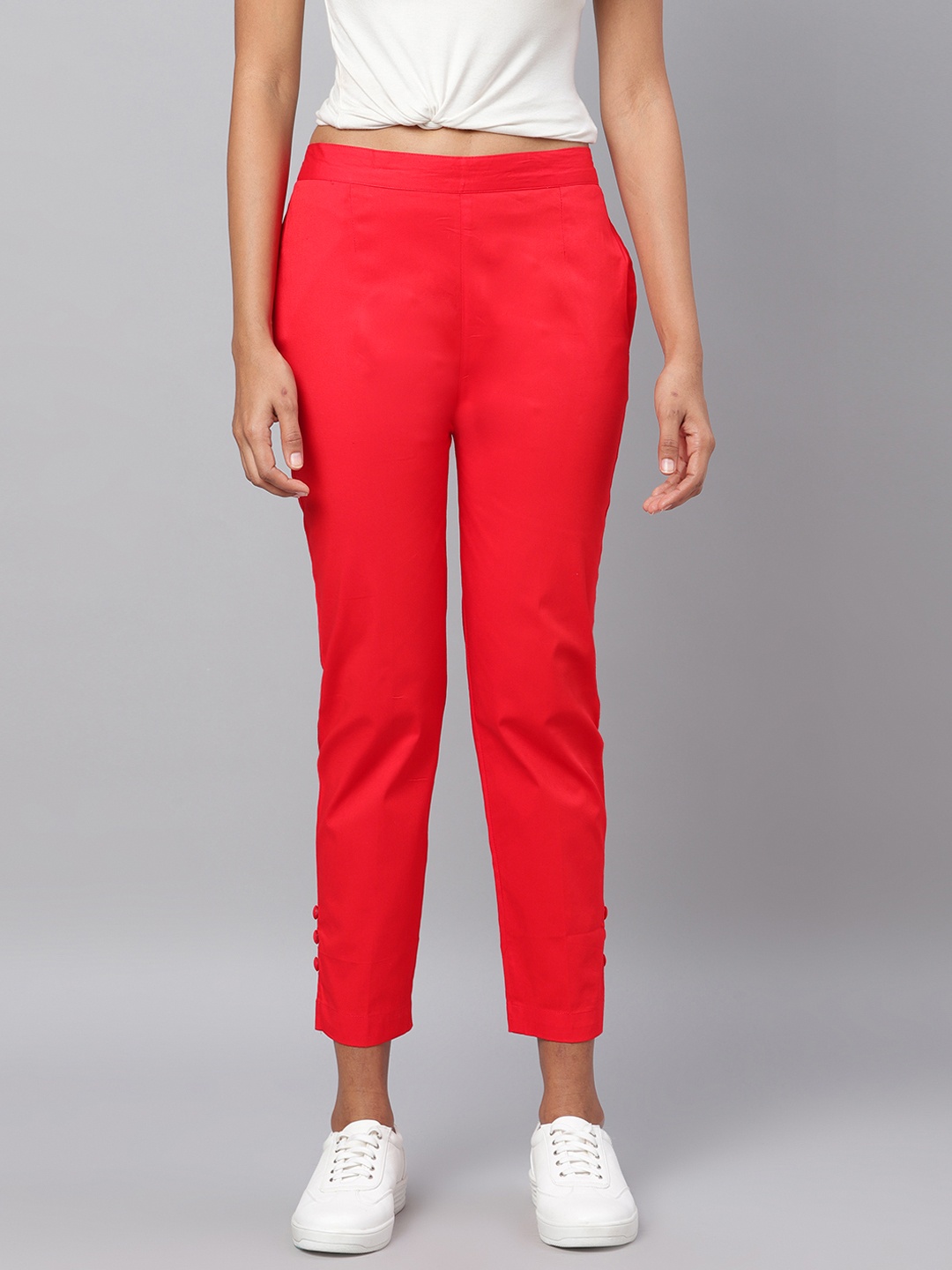 

Myshka Women Red Regular Fit Solid Cropped Trousers