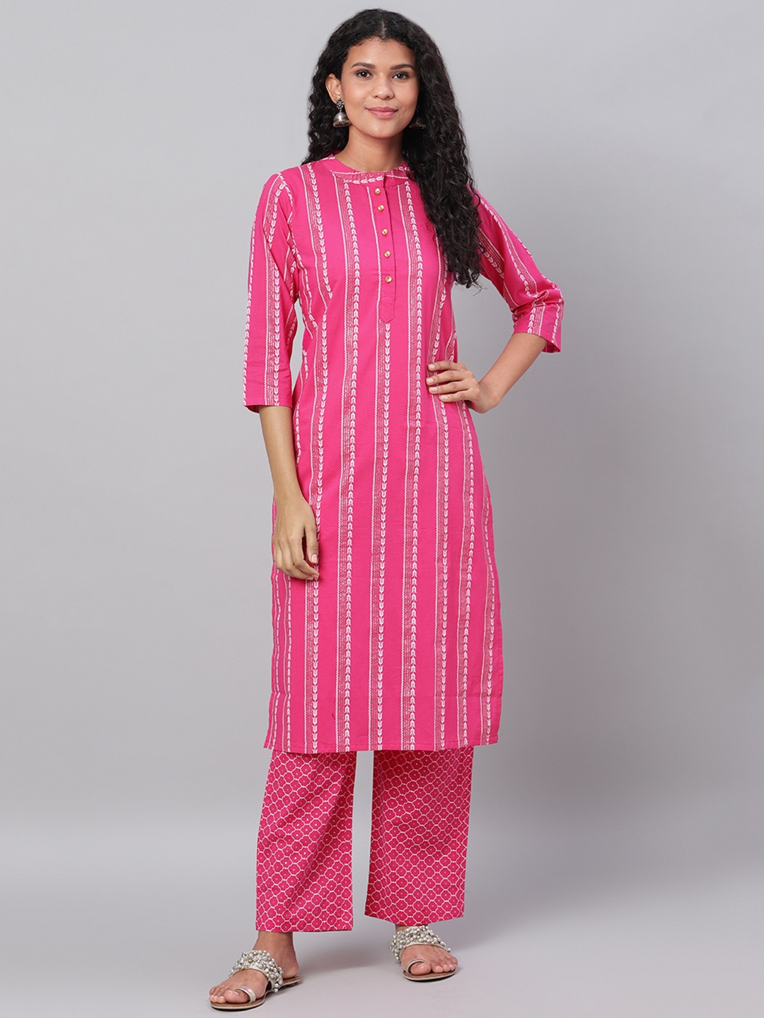 

Myshka Women Pink & White Printed Kurta with Palazzos