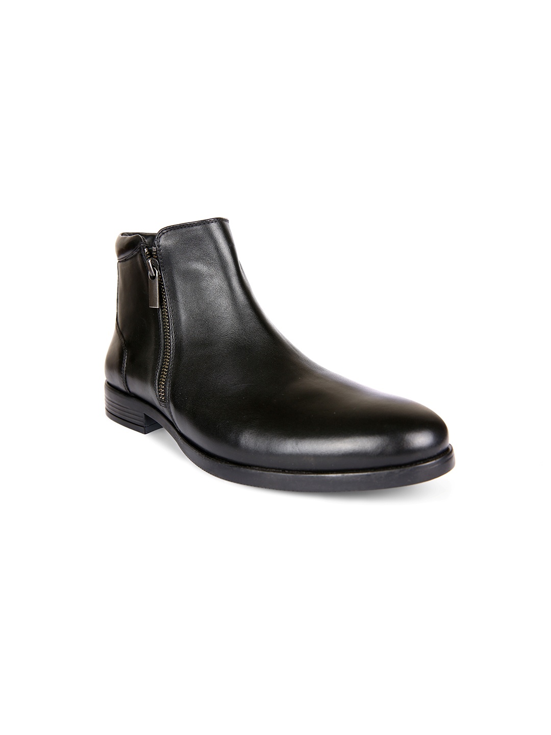 

San Frissco Men Black Solid Leather Mid-Top Chelsea Boots