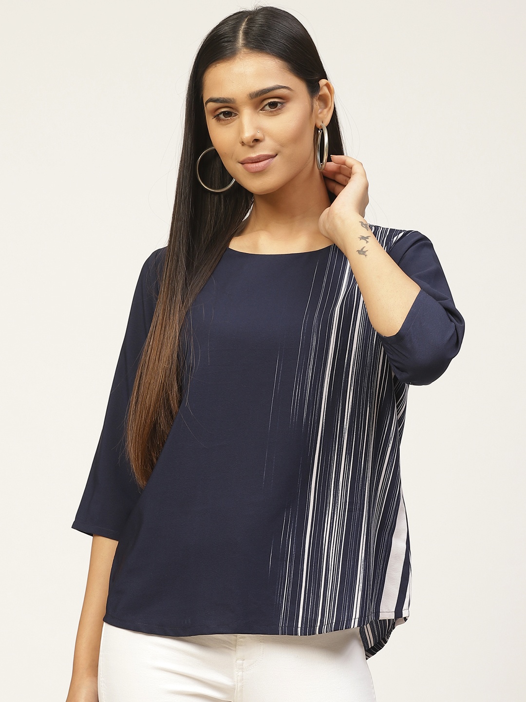 

ZIZO By Namrata Bajaj Women Navy Blue & White Striped Top