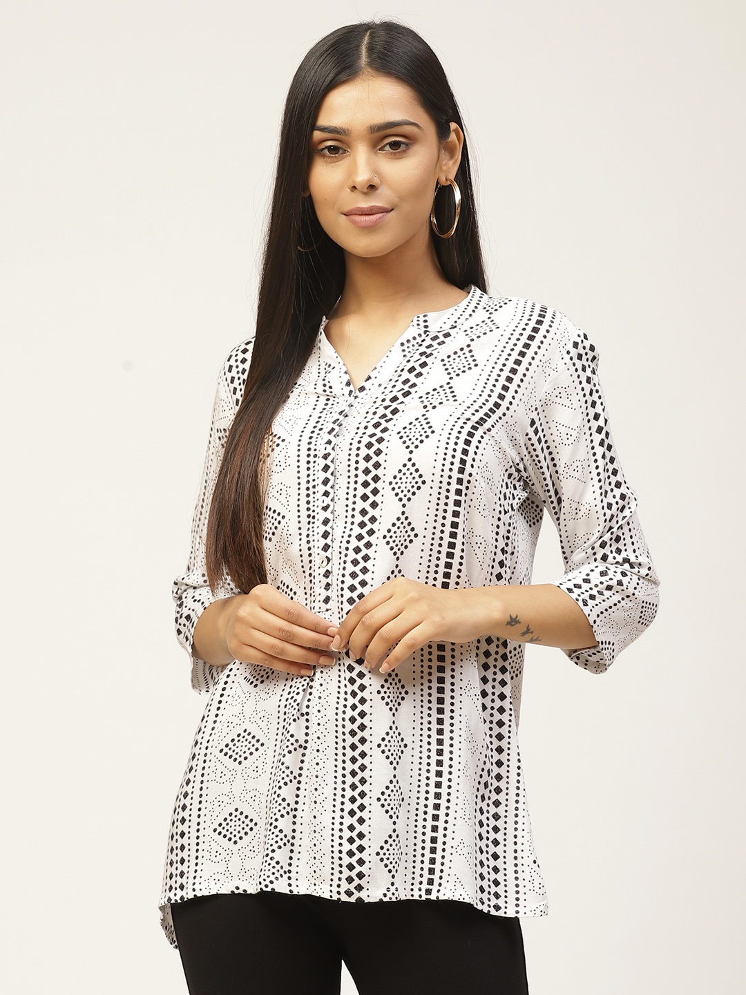 

ZIZO By Namrata Bajaj Women White & Black Printed Top