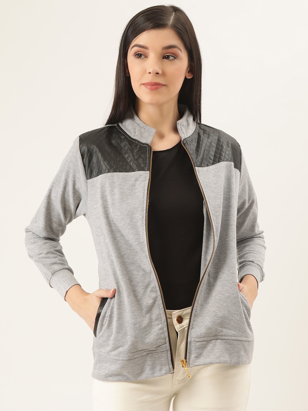 

Belle Fille Women Grey Melange Solid Tailored Jacket