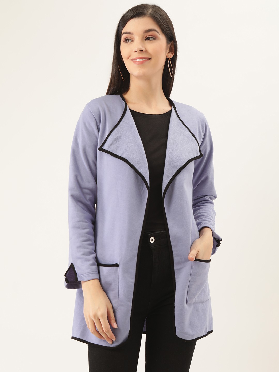 

Belle Fille Women Lavender Solid Longline Open Front Jacket