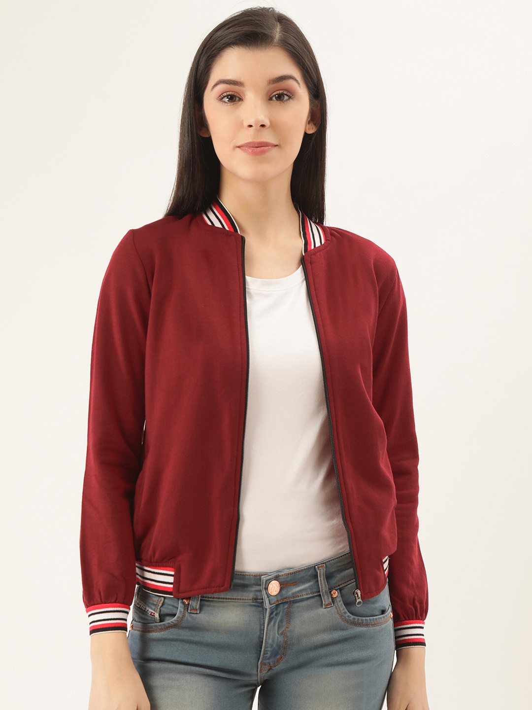 

Belle Fille Women Maroon Solid Varsity Jacket