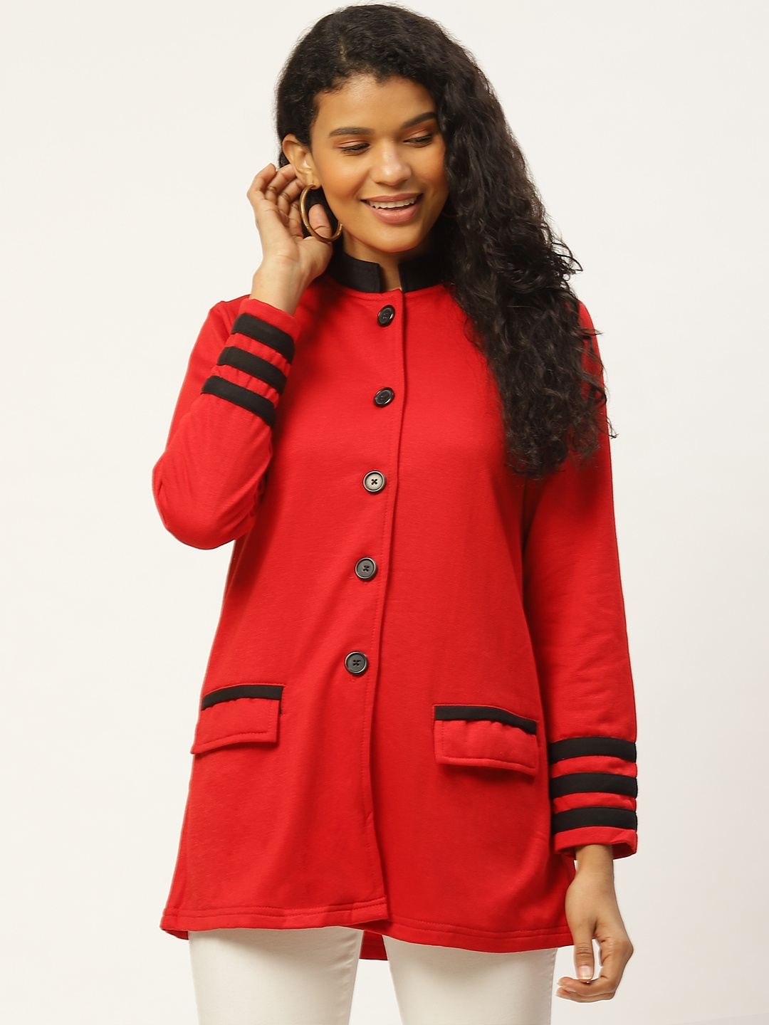 

Belle Fille Women Red Solid Hip-Length Coat