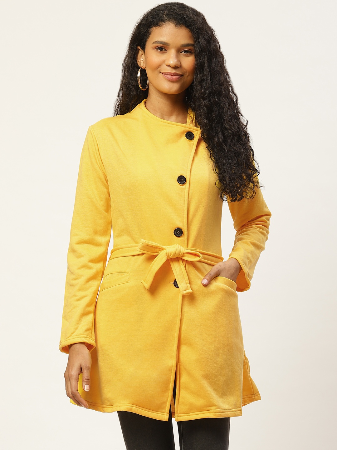 

Belle Fille Women Yellow Solid Hip-Length Coat