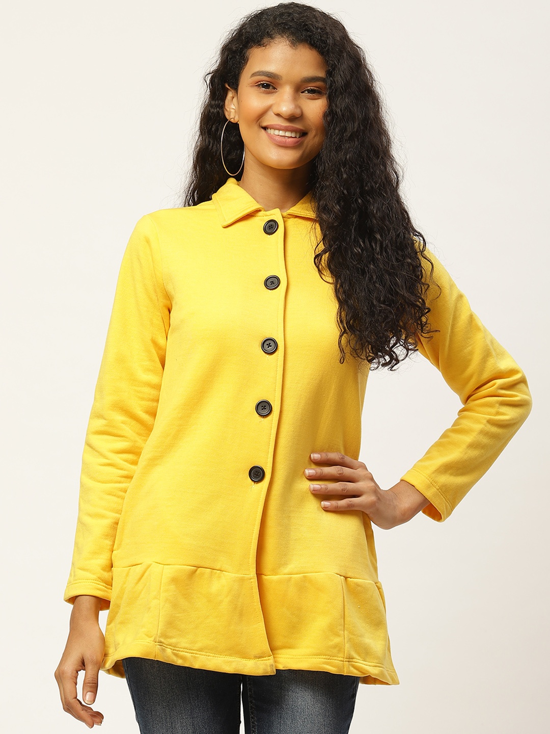 

Belle Fille Women Yellow Solid Hip-Length Coat