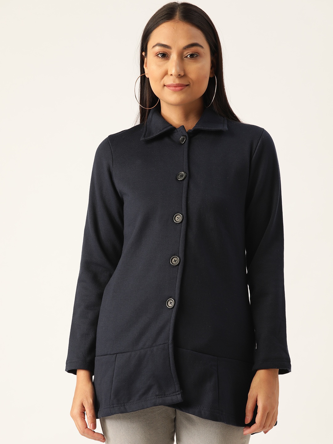 

Belle Fille Women Navy Solid Coat, Navy blue