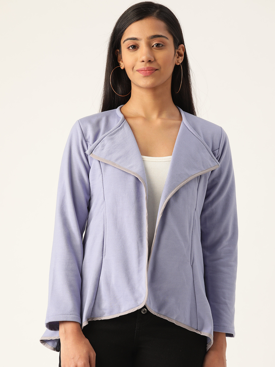 

Belle Fille Women Lavender Solid Open Front Jacket