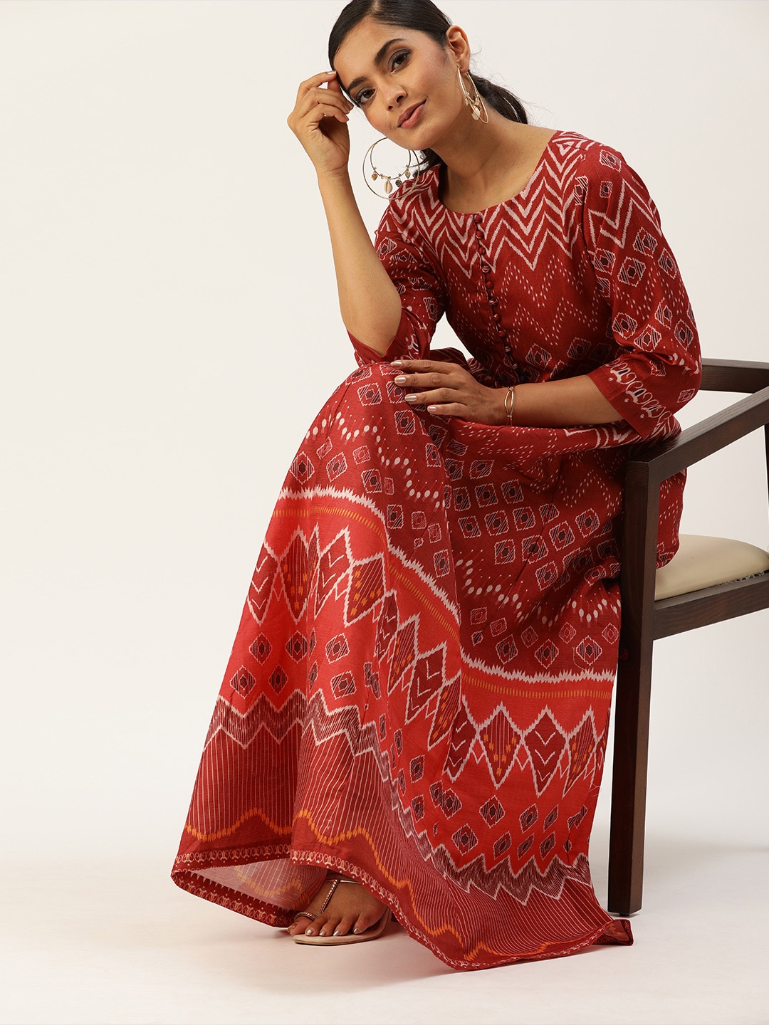 

Varanga Women Maroon & White Printed Styled Back Anarkali Kurta
