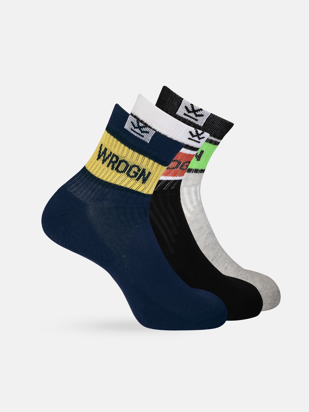 

WROGN Men Pack of 3 Brand Logo Patterned Above Ankle Length Socks, Blue