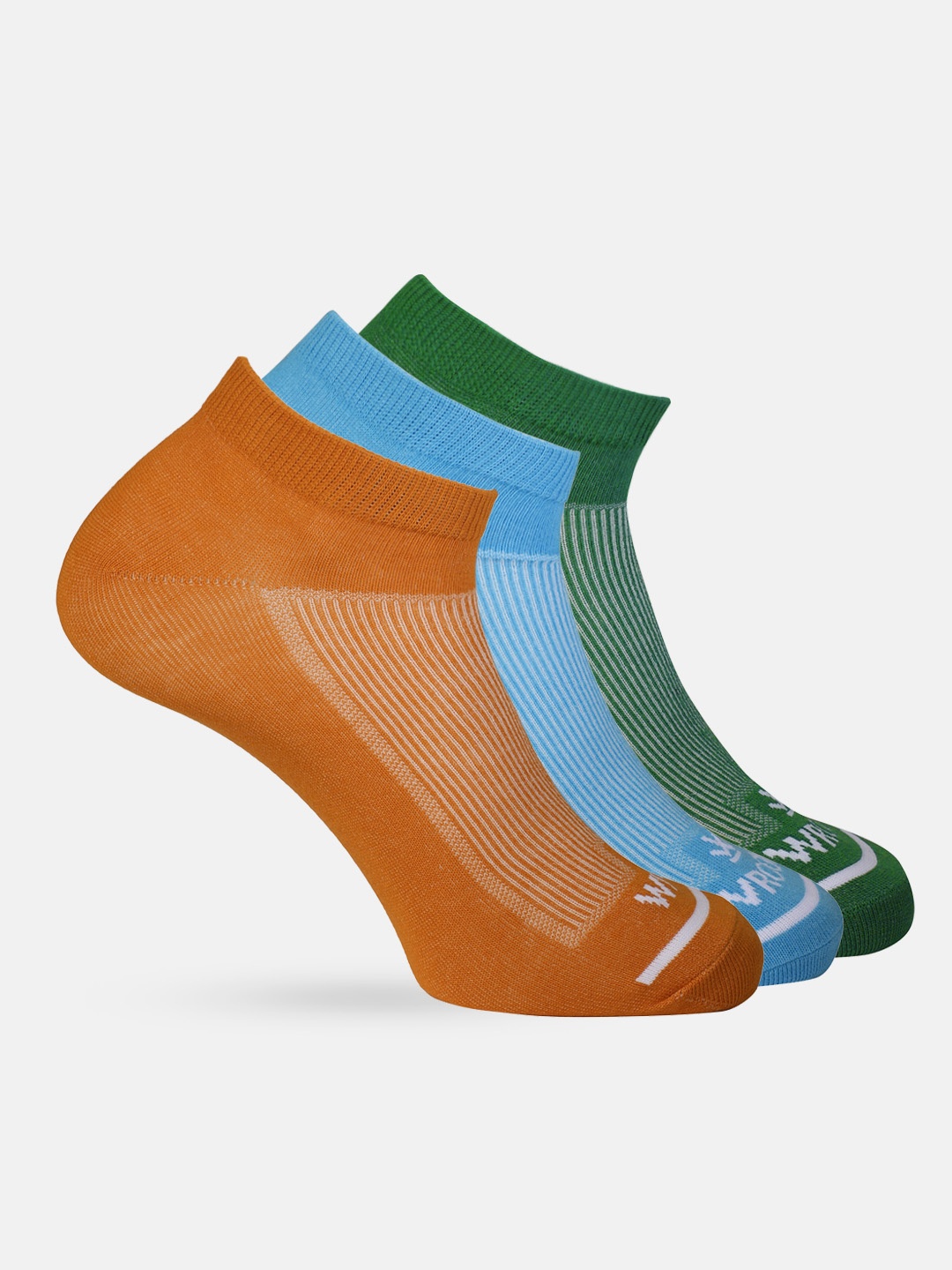 

WROGN Men Pack of 3 Patterned Ankle Length Socks, Orange