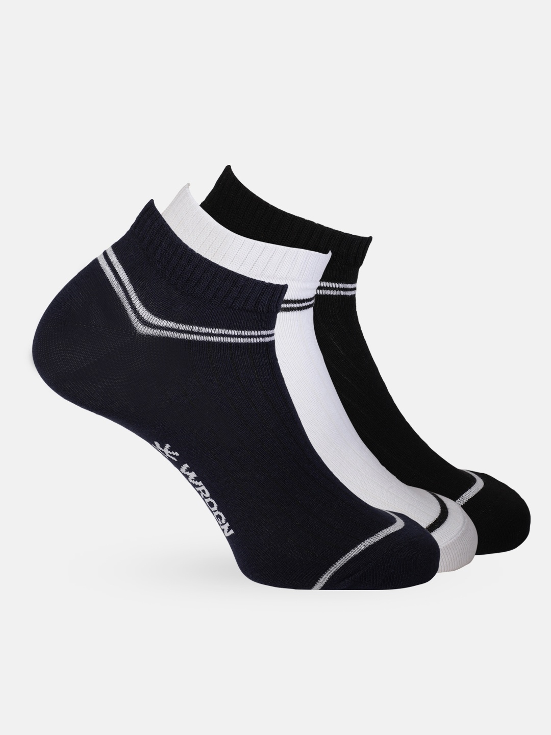 

WROGN Men Pack of 3 Brand Logo Patterned Ankle Length Socks, Black