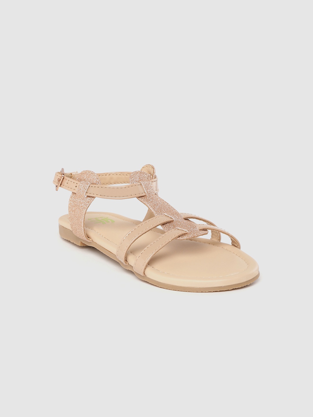 

YK Girls Beige Solid Open Toe Flats with Shimmer Detail