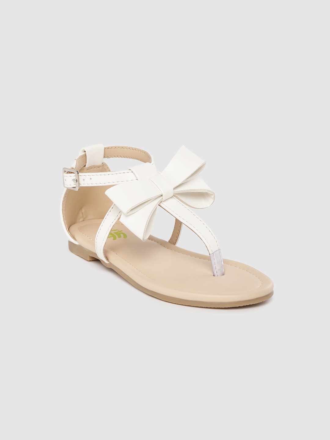 

YK Girls White Solid T-Strap Flats