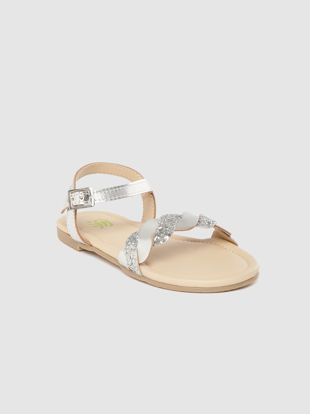

YK Girls Silver-Toned Glitter Open Toe Flats