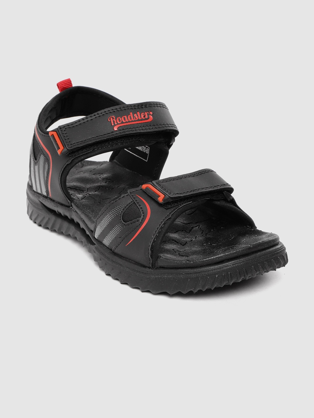 

Roadster Men Black & Red Solid Sports Sandals with Printed Detail