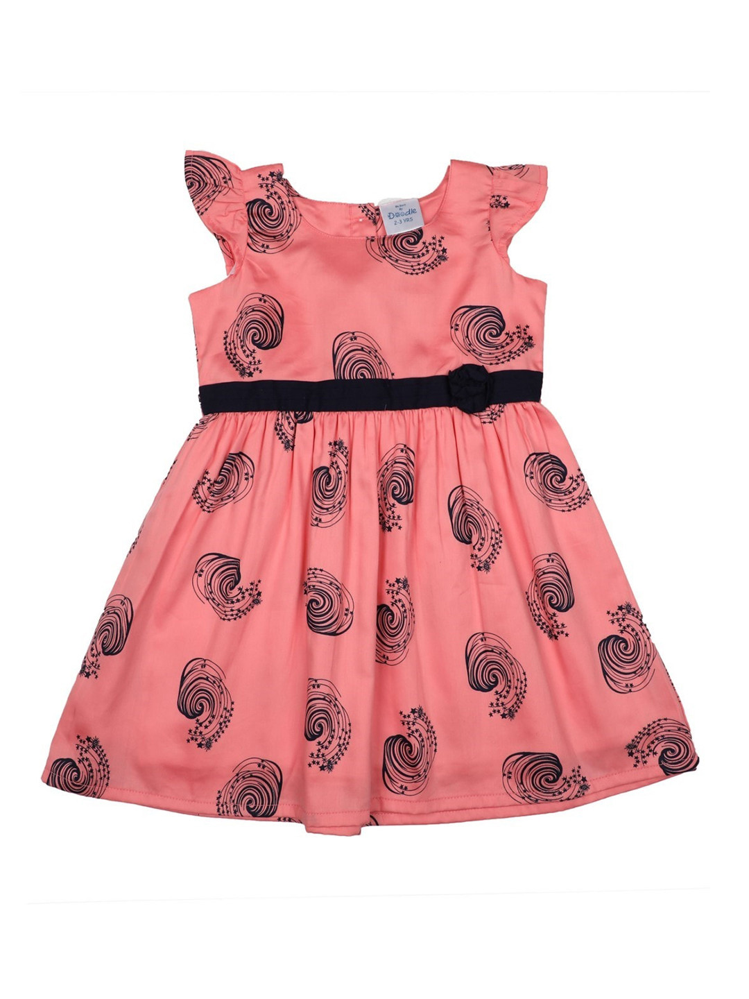 

Doodle Girls Coral Pink & Black Abstract Print A-Line Dress