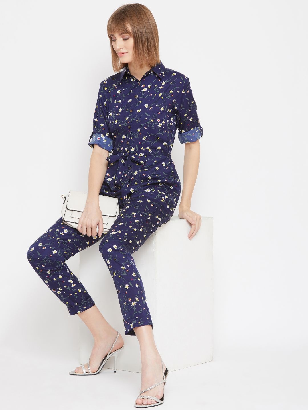 

Uptownie Lite Women Printed Roll Up Jumpsuit, Blue