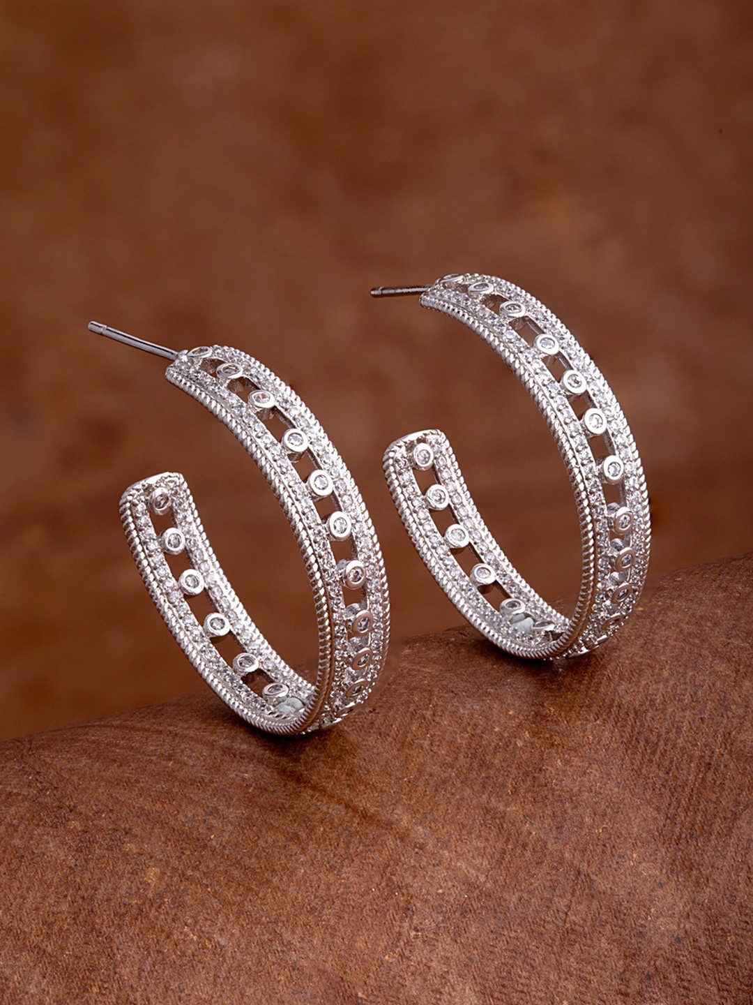 

Voylla Silver-Plated & White Circular Hoop Earrings