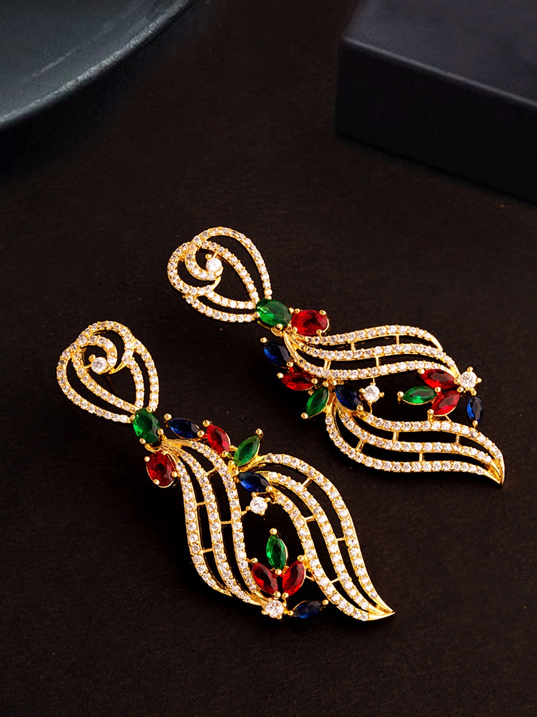 

Voylla Gold-Toned & Red Classic Drop Earrings
