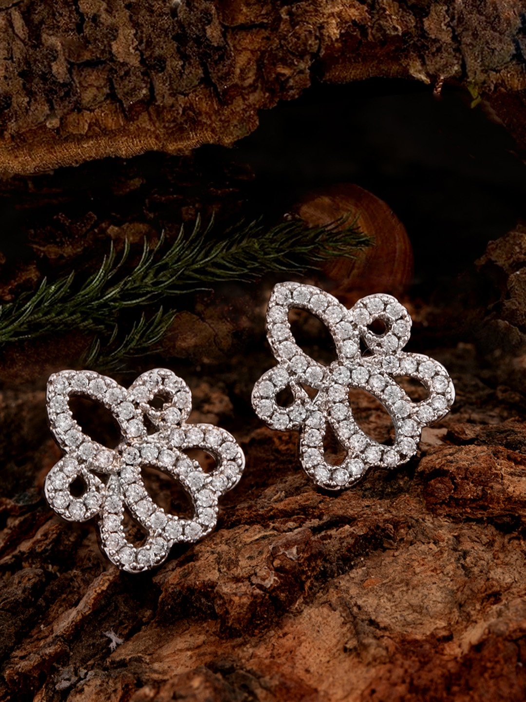 

Voylla Silver-Toned Brass-Plated Zircon Embellished Classic Studs