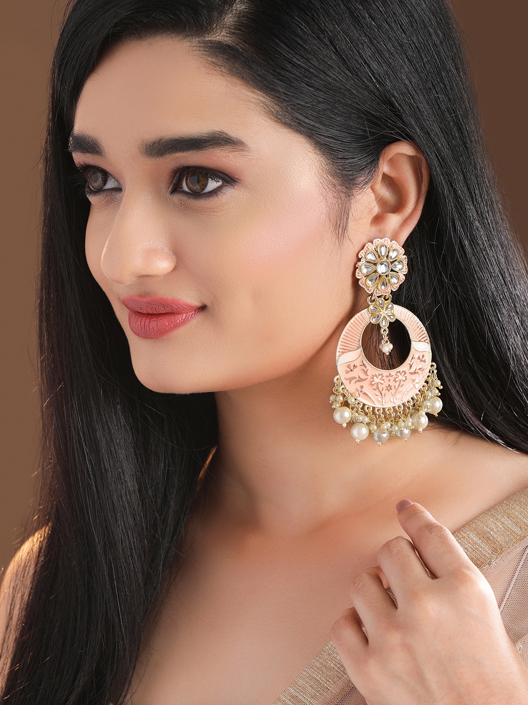 

Rubans Gold-Plated & Pink Circular Chandbalis