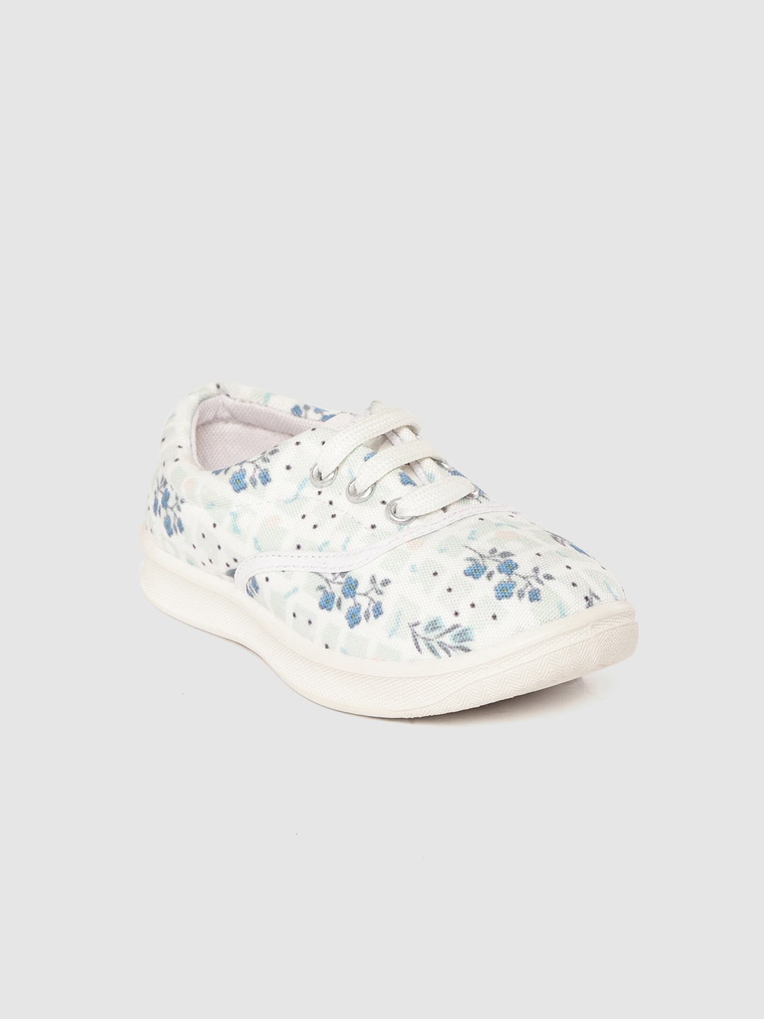 

YK Girls White & Mint Green Checked Washable Sneakers with Floral Pint Detail