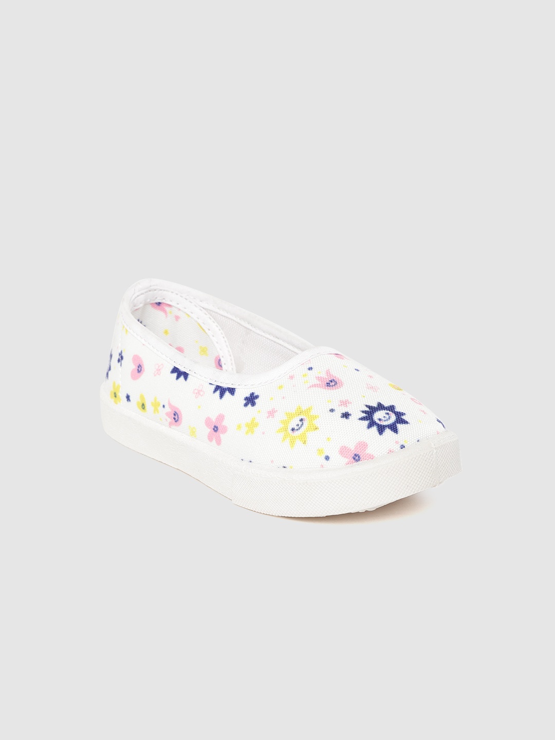 

YK Girls White & Navy Printed Washable Ballerinas