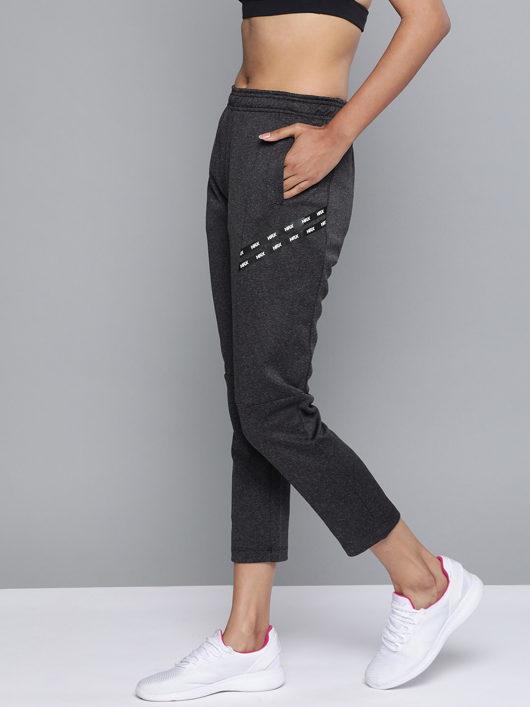 

HRX by Hrithik Roshan Women Anthra Melange Solid Regular Fit Melange Running Track Pants, Charcoal