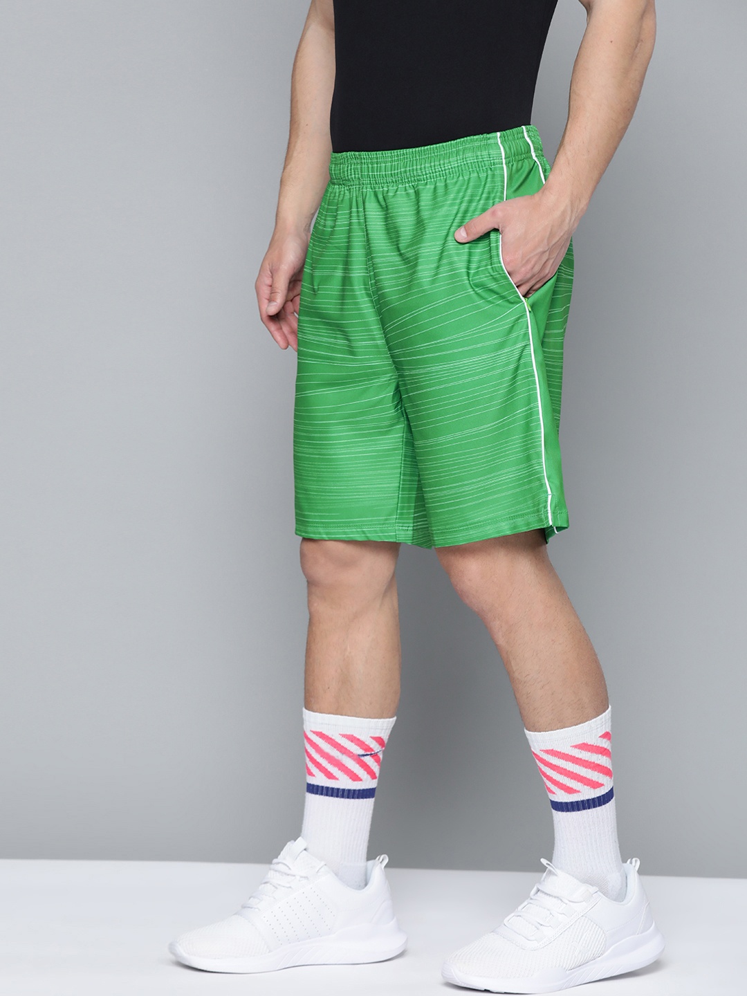 

HRX by Hrithik Roshan Men Green Striped Regular Fit Rapid-Dry Racket Sport Shorts