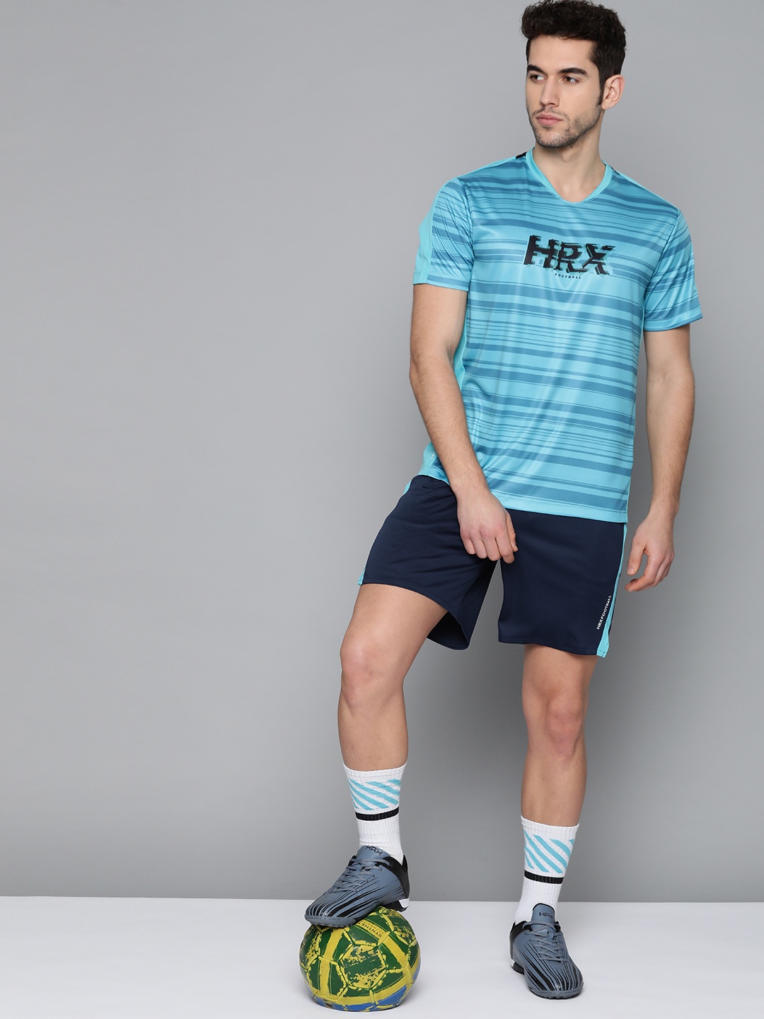 

HRX by Hrithik Roshan Men Medieval Blue Solid Regular Fit Rapid-Dry Football Shorts, Navy blue