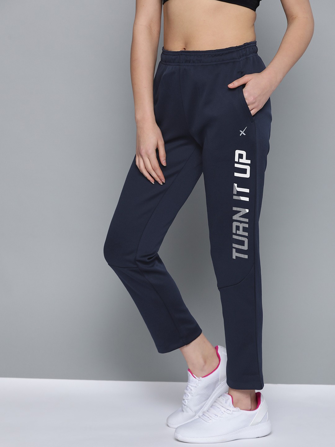 

HRX by Hrithik Roshan Women Medieval Blue Solid Regular Fit Rapid-Dry Training Track Pants, Navy blue