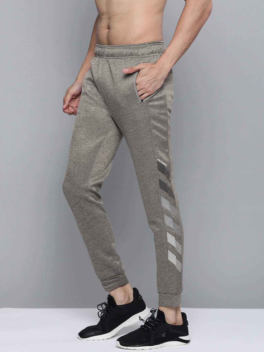 

HRX by Hrithik Roshan Men Grey Melange Solid Regular Fit Running Joggers