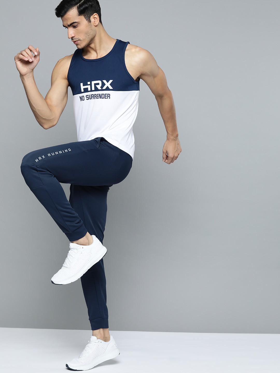 

HRX by Hrithik Roshan Men Medieval Blue Solid Regular Fit Rapid-Dry Running Joggers, Navy blue