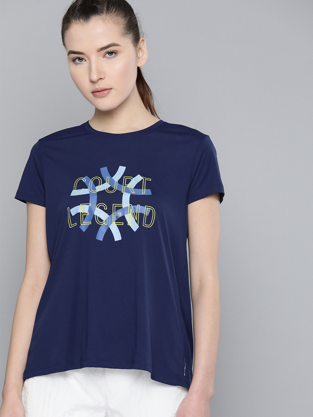 

HRX by Hrithik Roshan Women Medieval Blue Solid Rapid-Dry Racket Sport T-shirt, Navy blue