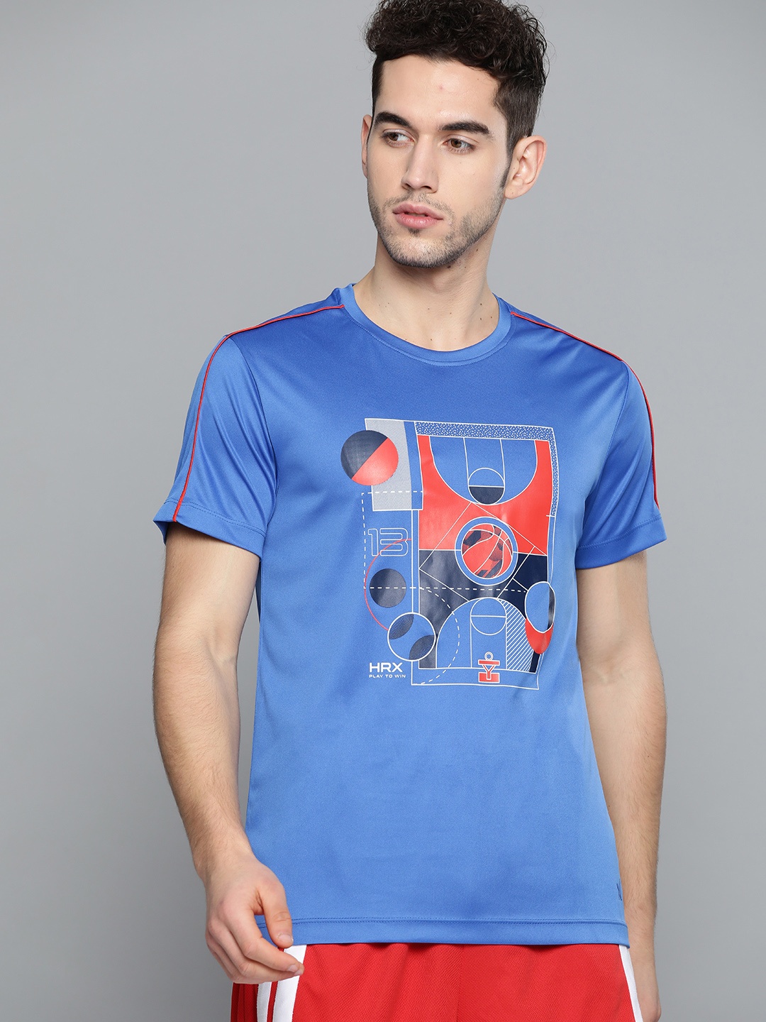 

HRX by Hrithik Roshan Men Strong Blue Printed Rapid-Dry Basketball T-shirt