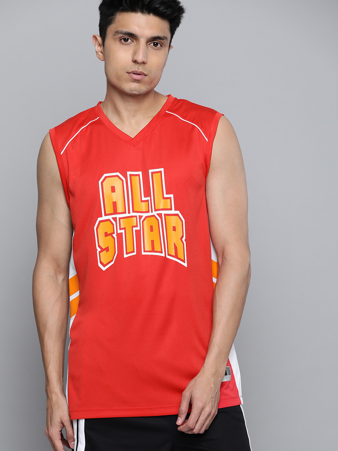 

HRX by Hrithik Roshan Men High Risk Red Printed Rapid-Dry Basketball T-shirt