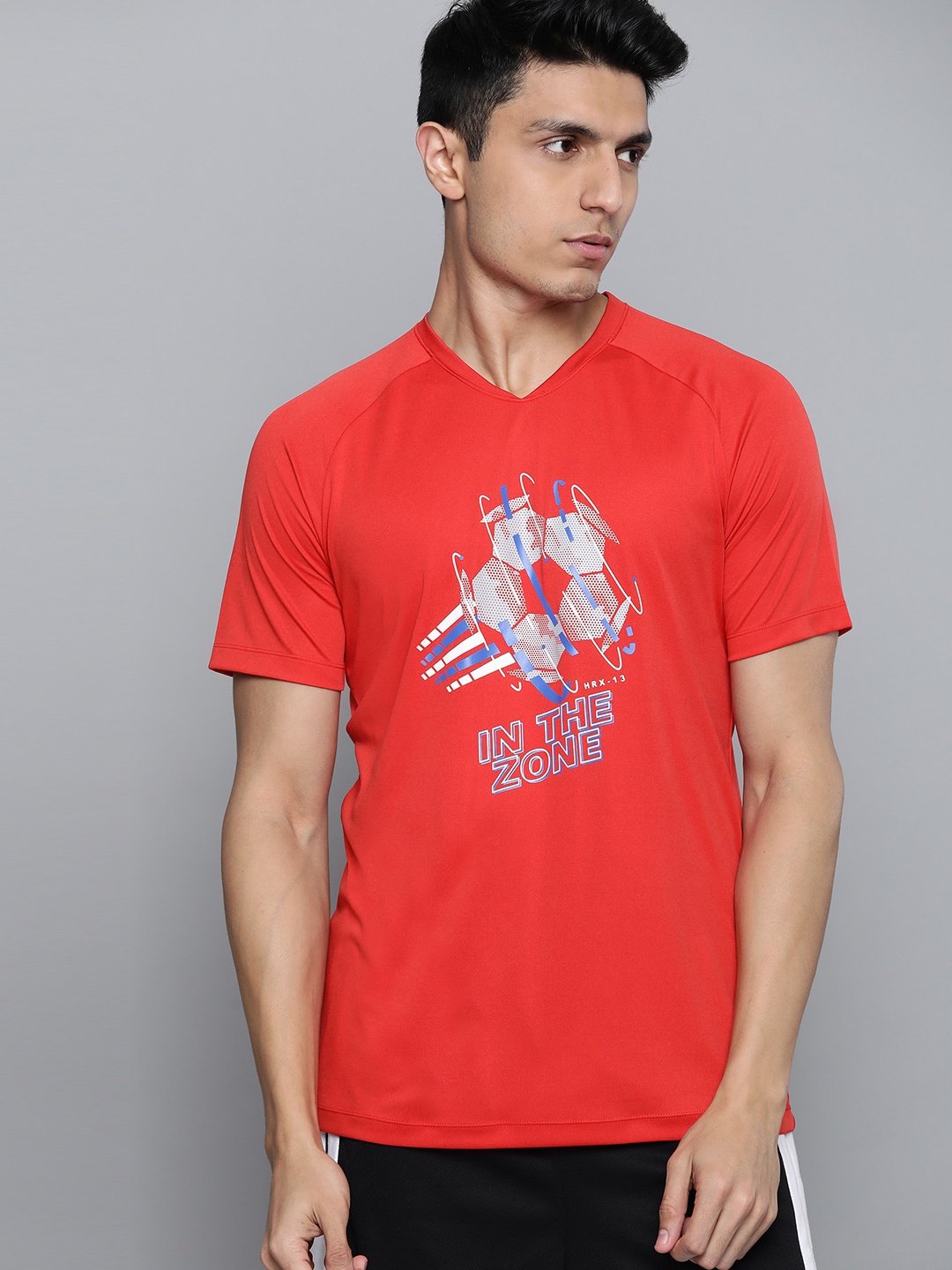 

HRX by Hrithik Roshan Men High Risk Red Printed Rapid-Dry Football T-shirt