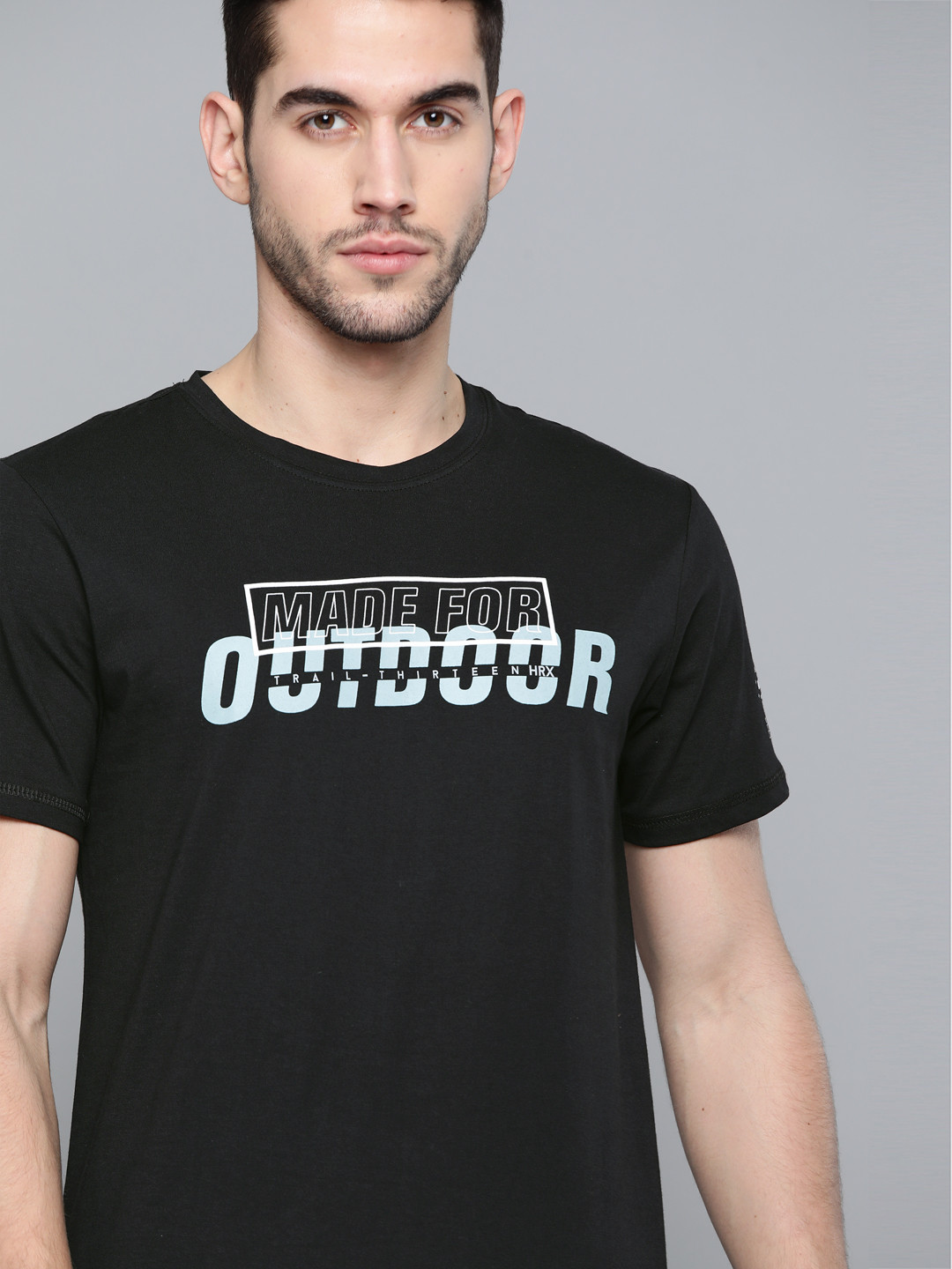 

HRX by Hrithik Roshan Men Jet Black Printed Bio-Wash Outdoor Pure Cotton T-shirt