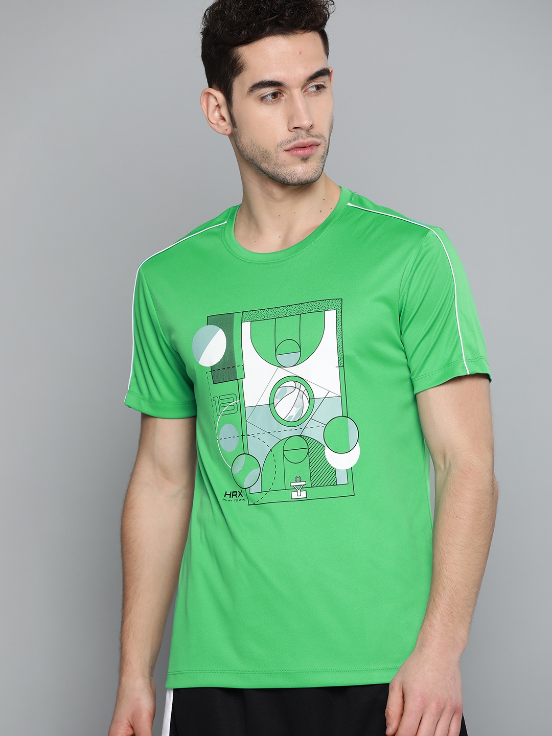 

HRX by Hrithik Roshan Men Kelly Green Printed Rapid-Dry Basketball T-shirt