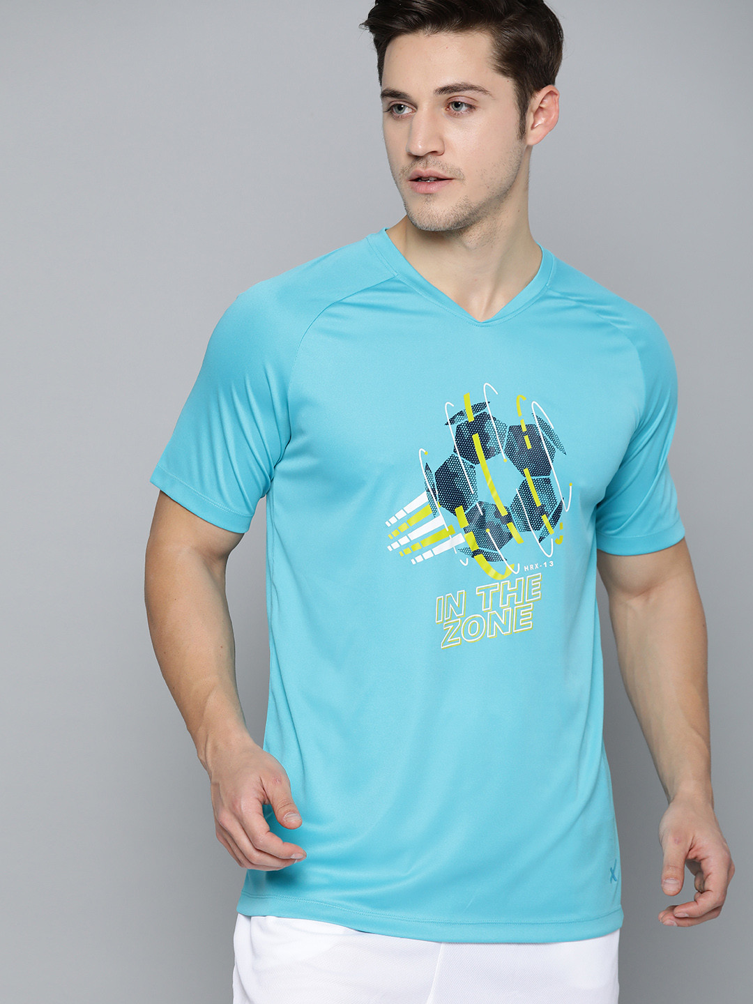 

HRX by Hrithik Roshan Men Peacock Blue Solid Rapid-Dry Football T-shirt