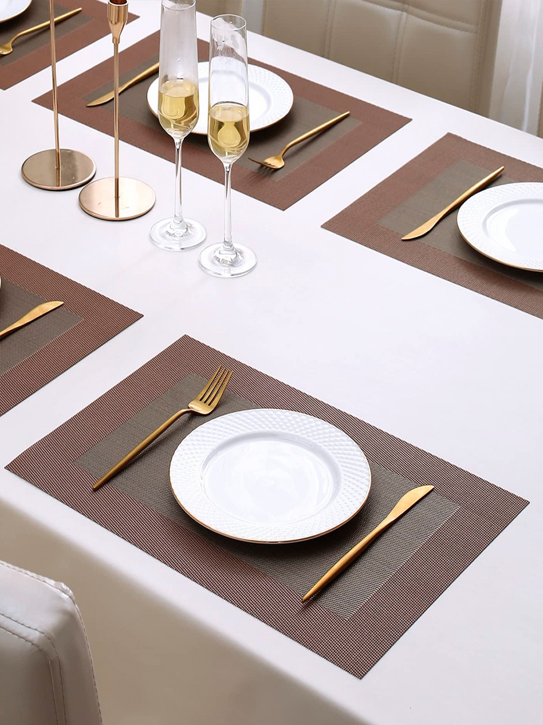 

HOKIPO Set Of 6 Orange Textured & Colourblocked Reversible Table Placemats, Copper