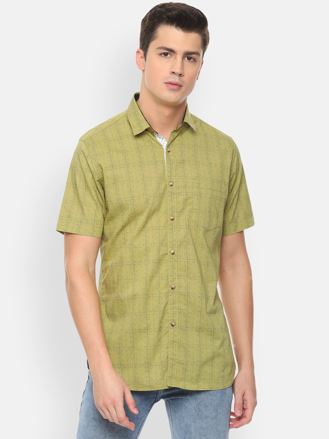 

Van Heusen Sport Men Olive Green & Black Slim Fit Checked Casual Shirt