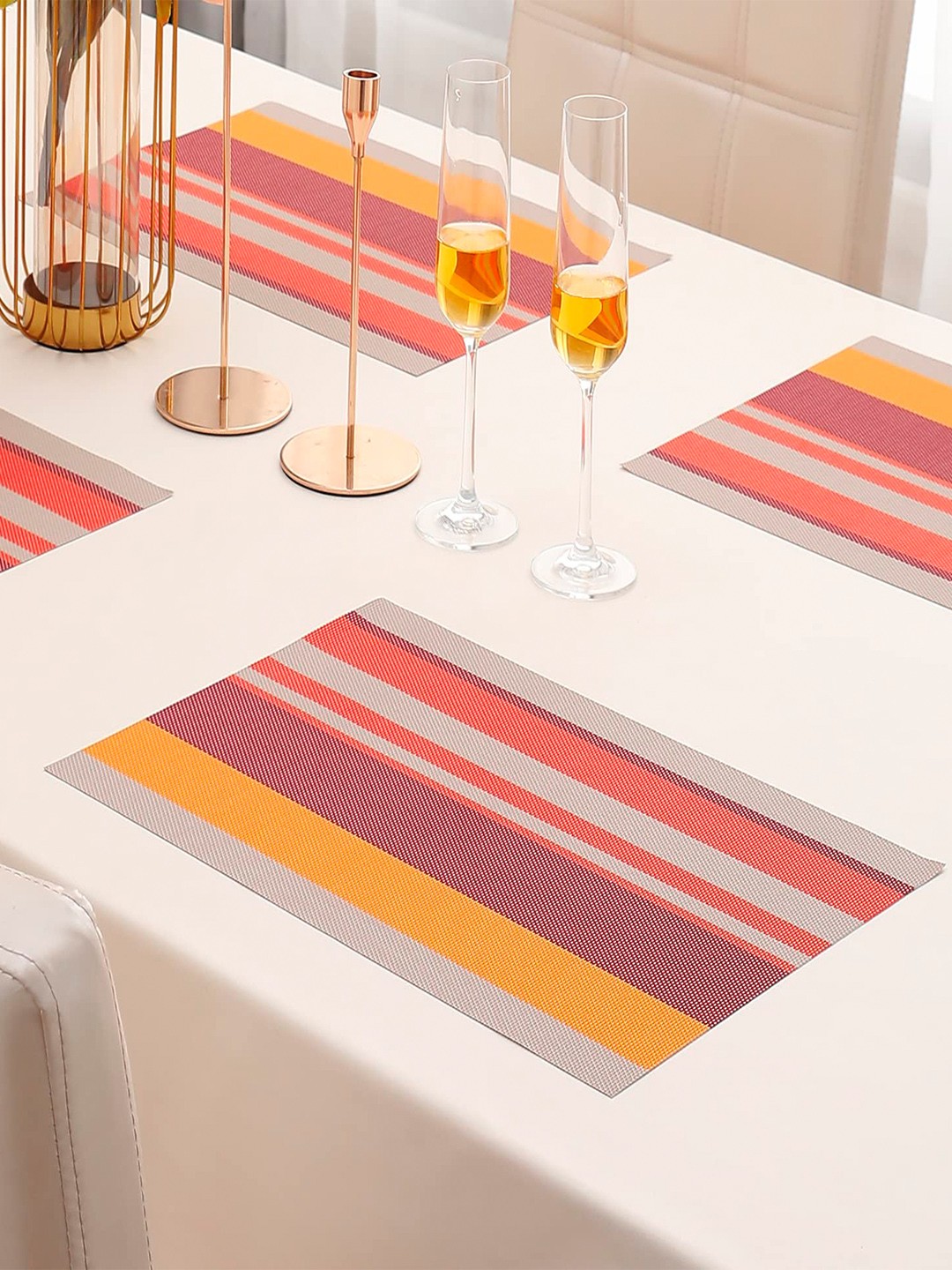 

HOKIPO Set Of 4 Multi-Stripes Washable Table Placemats, Maroon
